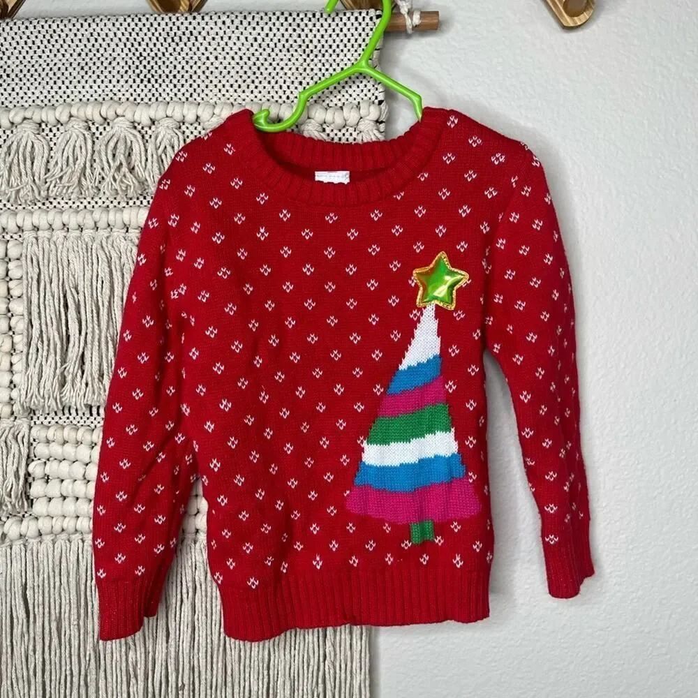 red toddler rainbow Christmas tree sweater 4T